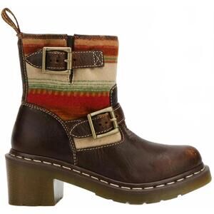 Dr. Martens China Pendleton Biker Heeled Moto Boots Women 6